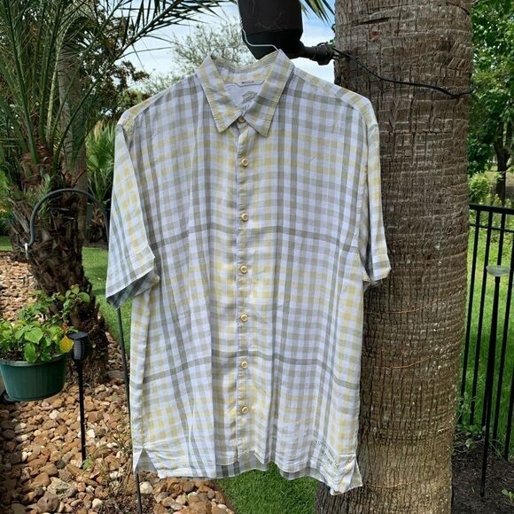 Large Tommy Bahama Yellow-Gray-White SS Shirt‎ - Picture 3 of 6